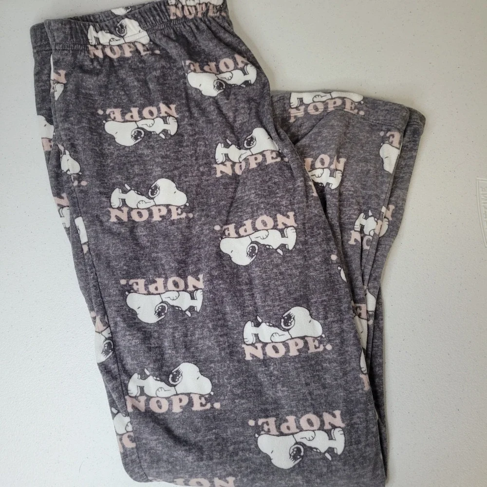 Peanuts Snoopy Nope Pajama Pants Girls Large 12-14 Gray Pink Sleepwear LZ40916SG